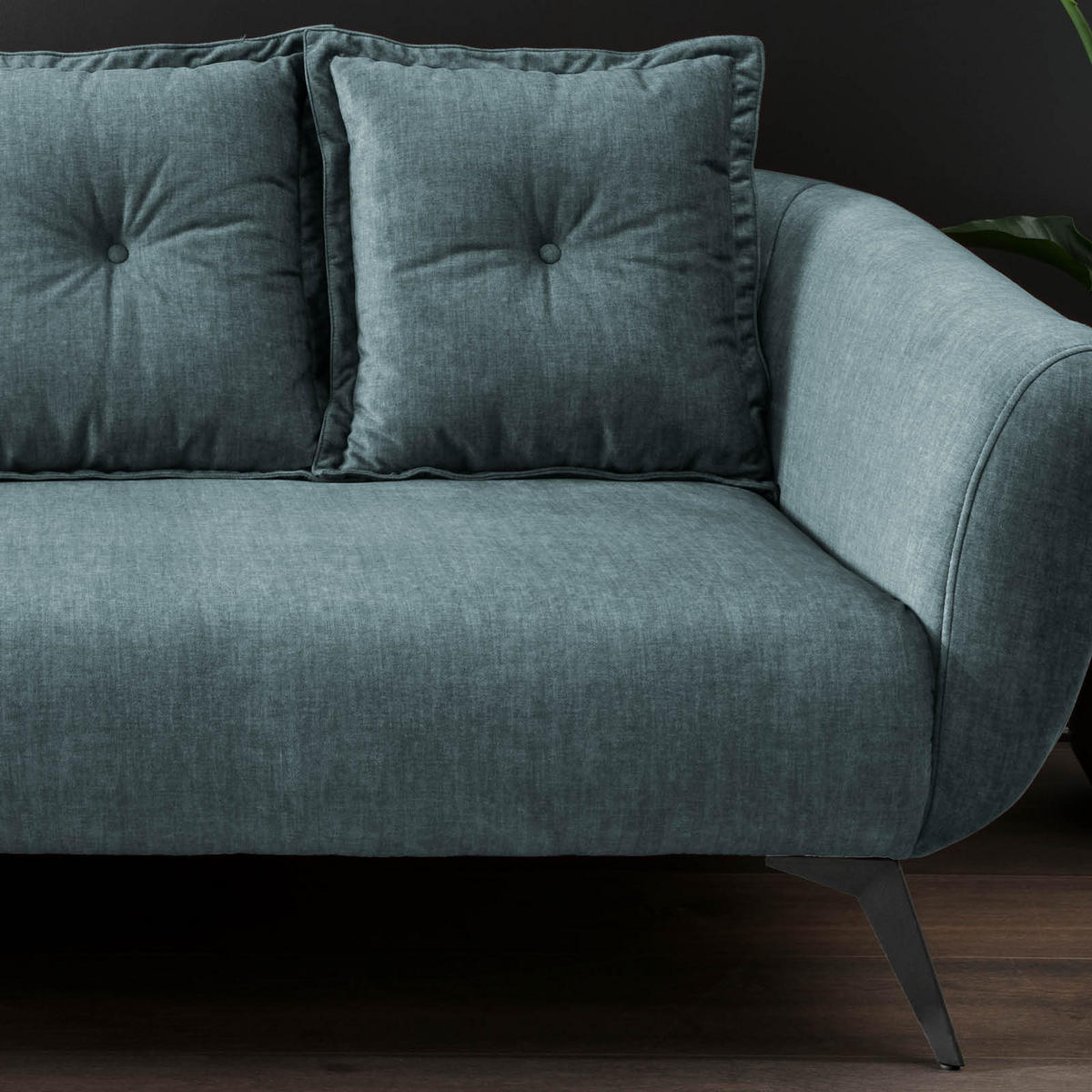2,5-SITZER in Velours Blau  - Blau/Schwarz, Modern, Holz/Textil (196/94/103cm) - Livetastic