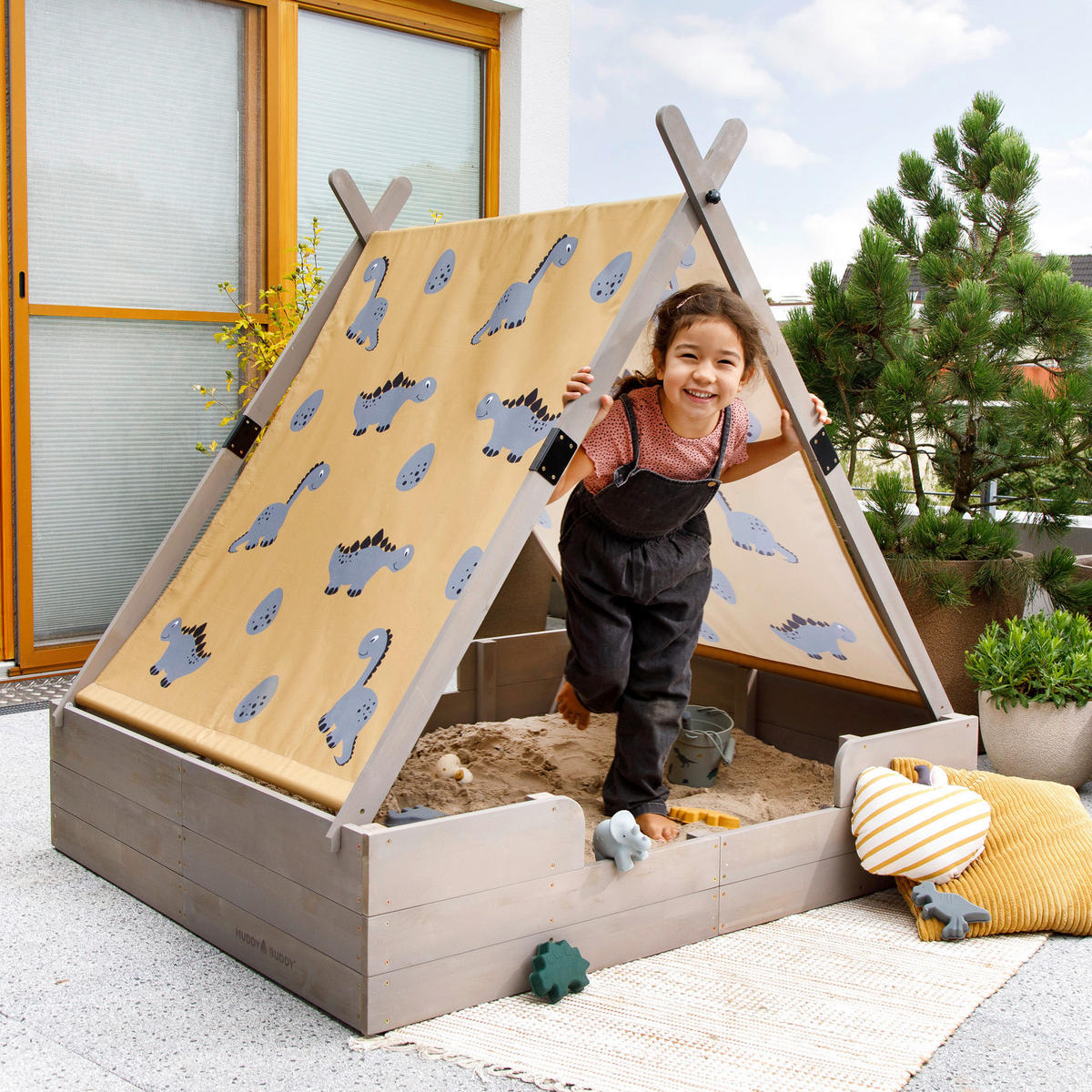 SANDKASTEN 140/120/140 cm  - Grau, Basics, Holz (140/120/140cm) - MUDDY BUDDY