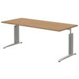 SCHREIBTISCH 180/80/70-82 cm  in Alufarben, Eichefarben  - Eichefarben/Alufarben, KONVENTIONELL, Holzwerkstoff/Metall (180/80/70-82cm) - Moderano