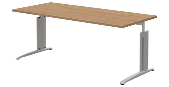 SCHREIBTISCH 180/80/70-82 cm  in Alufarben, Eichefarben  - Eichefarben/Alufarben, KONVENTIONELL, Holzwerkstoff/Metall (180/80/70-82cm) - Moderano