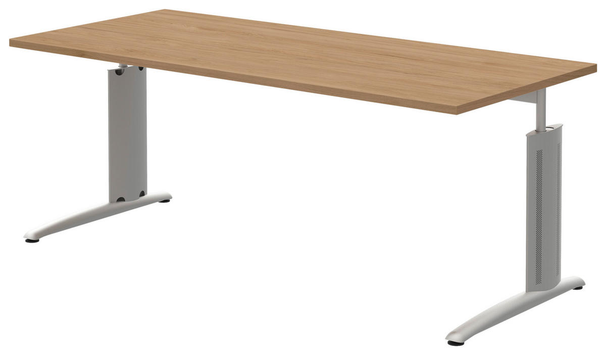 SCHREIBTISCH 180/80/70-82 cm  in Eichefarben, Alufarben  - Eichefarben/Alufarben, Konventionell, Holzwerkstoff/Metall (180/80/70-82cm) - Moderano