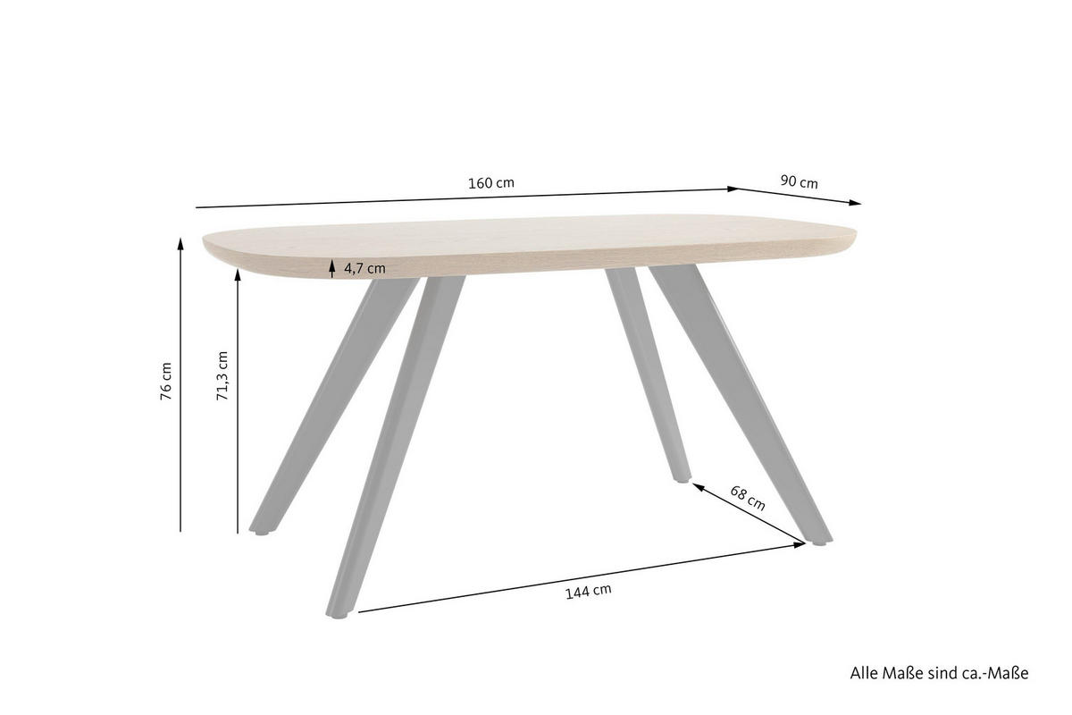 ESSTISCH 160/90/76 cm Nachbildung  Metall, Holzwerkstoff bootsförmig Eichefarben  - Eichefarben, MODERN, Holzwerkstoff/Metall (160/90/76cm) - Schöner Wohnen