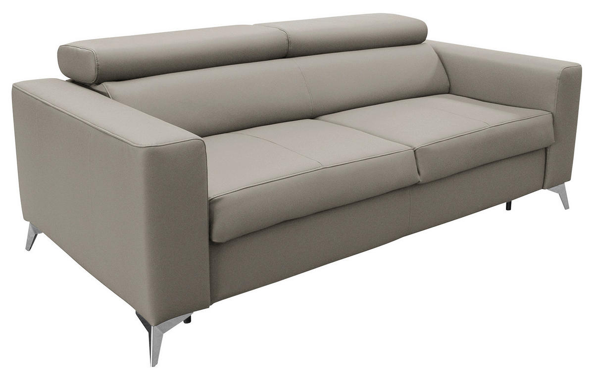 SCHLAFSOFA Hellgrau Echtleder Lederlook  - Silberfarben/Hellgrau, Design, Leder/Textil (206/95/101cm) - Livetastic