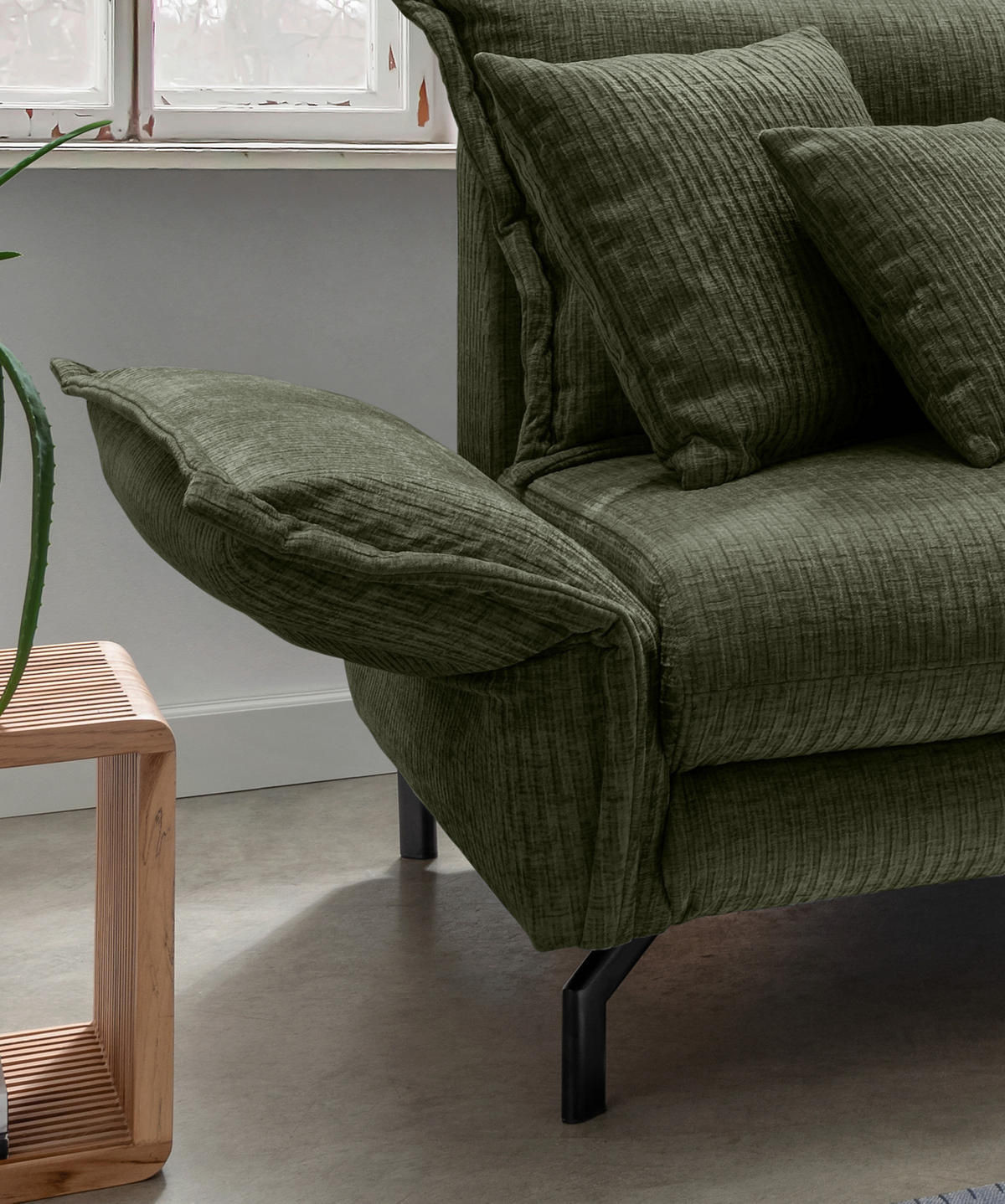 ECKSOFA in Velours Olivgrün  - Schwarz/Olivgrün, Design, Textil/Metall (255/180cm) - Livetastic