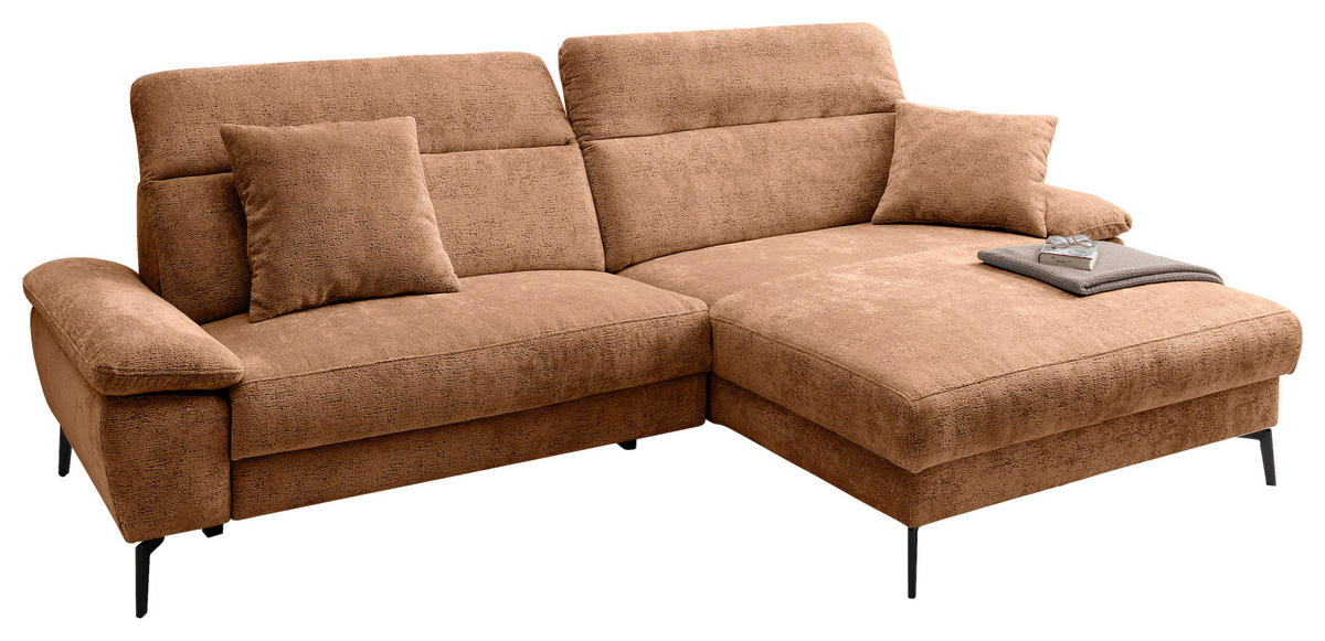 ECKSOFA Struktur Koralle  - Koralle/Schwarz, Konventionell, Textil/Metall (300/178cm) - Livetastic