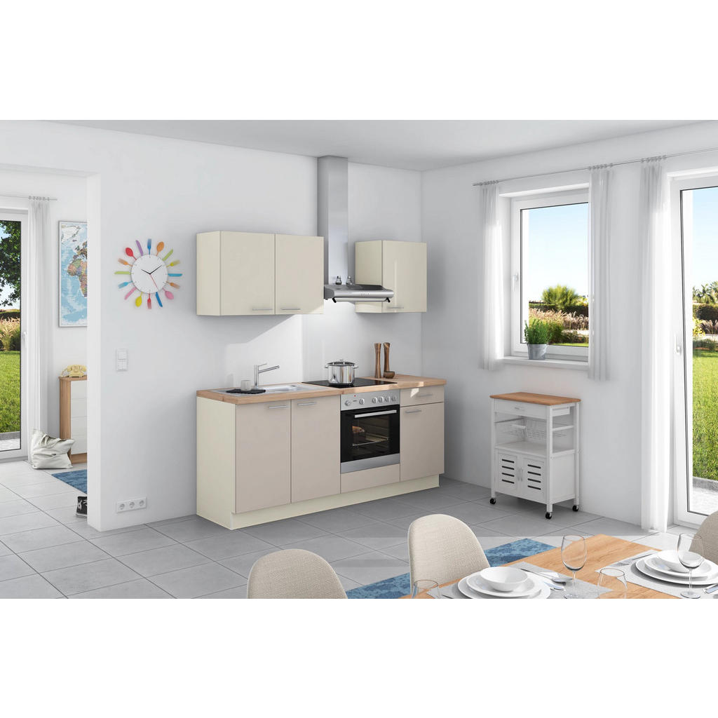 Küchenzeile Base ohne Geräte 200 cm Magnolia/Crema/Eiche