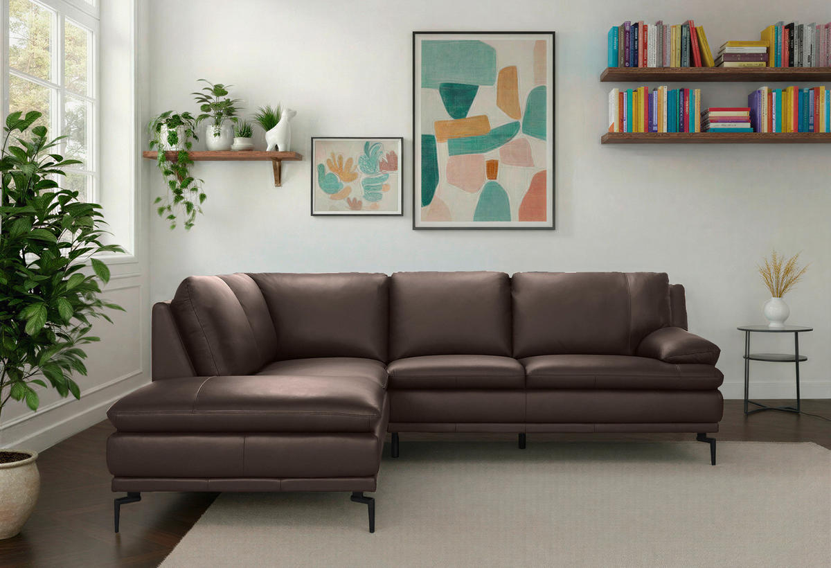 ECKSOFA Braun Echtleder  - Schwarz/Braun, Design, Leder (221/248cm) - MID.YOU