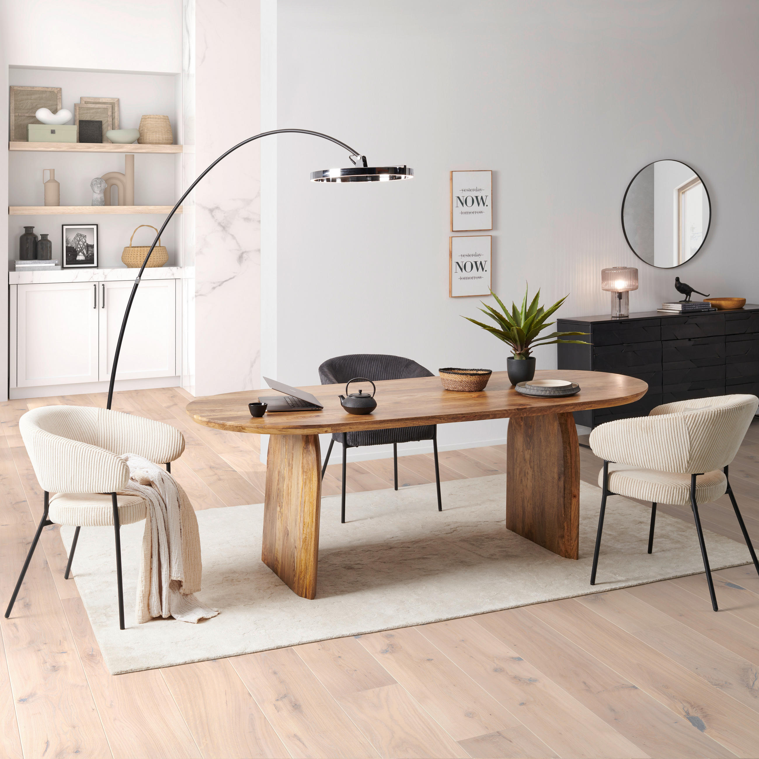 ESSTISCH Mangoholz teilmassiv oval Naturfarben  - Naturfarben, MODERN, Holz (220/76/100cm) - MID.YOU