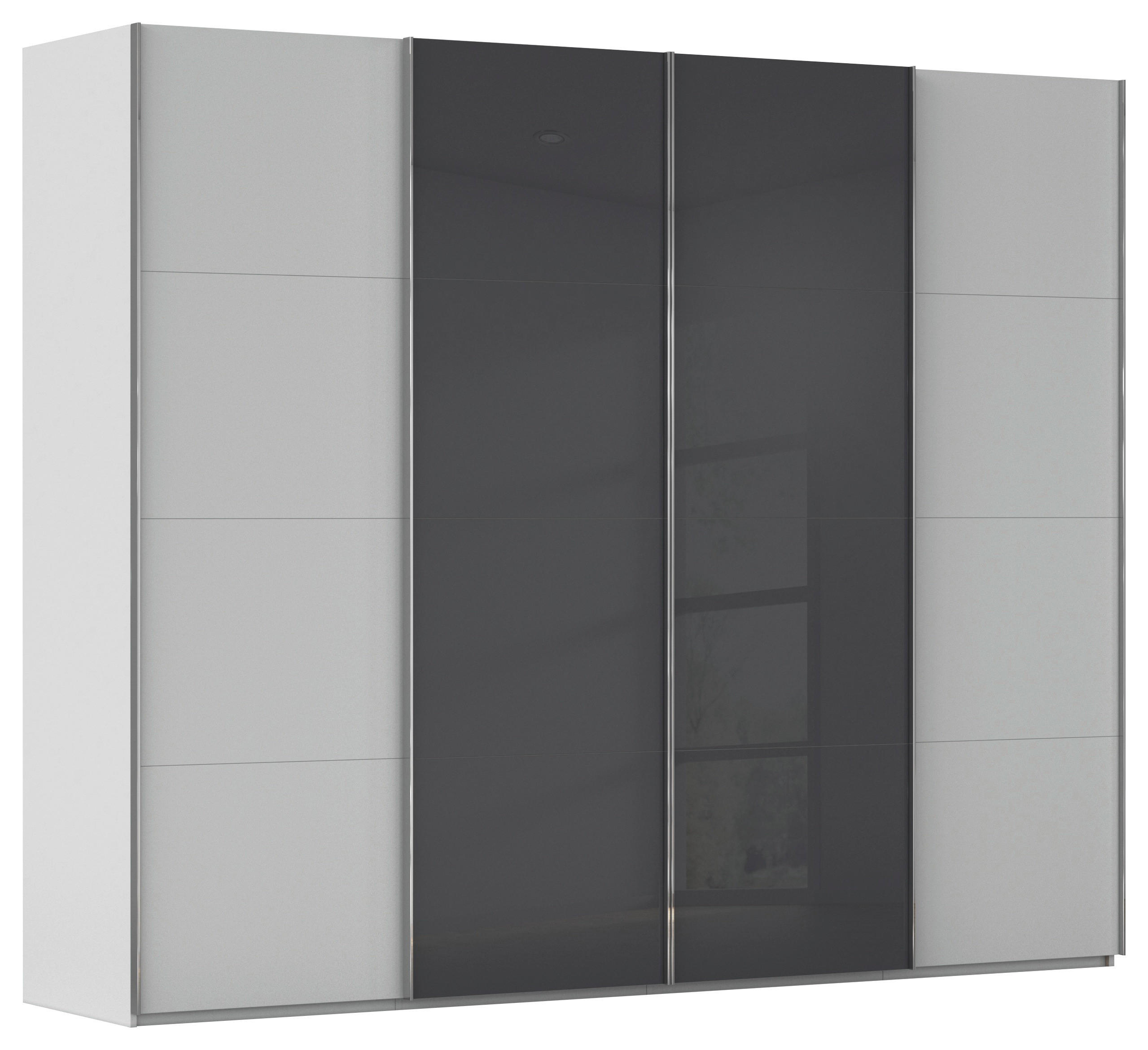 SCHWEBETÜRENSCHRANK 271/223/68 cm,  in Schwarz, Seidengrau, 4 Tür(en)  - Chromfarben/Seidengrau, KONVENTIONELL, Glas/Holzwerkstoff (271/223/68cm) - Novel