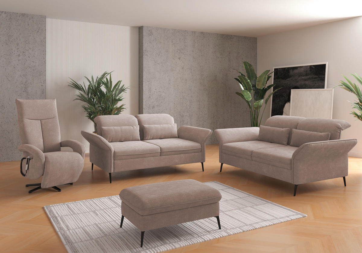 2,5-SITZER in Flachgewebe Greige  - Greige/Schwarz, KONVENTIONELL, Textil/Metall (189/92/123cm) - Sit & More
