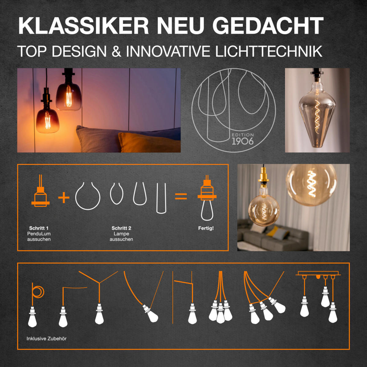 LEUCHTENFASSUNG Vintage 1906 10/228,7 cm   - Dunkelgrau, KONVENTIONELL, Metall (10/228,7cm) - Osram