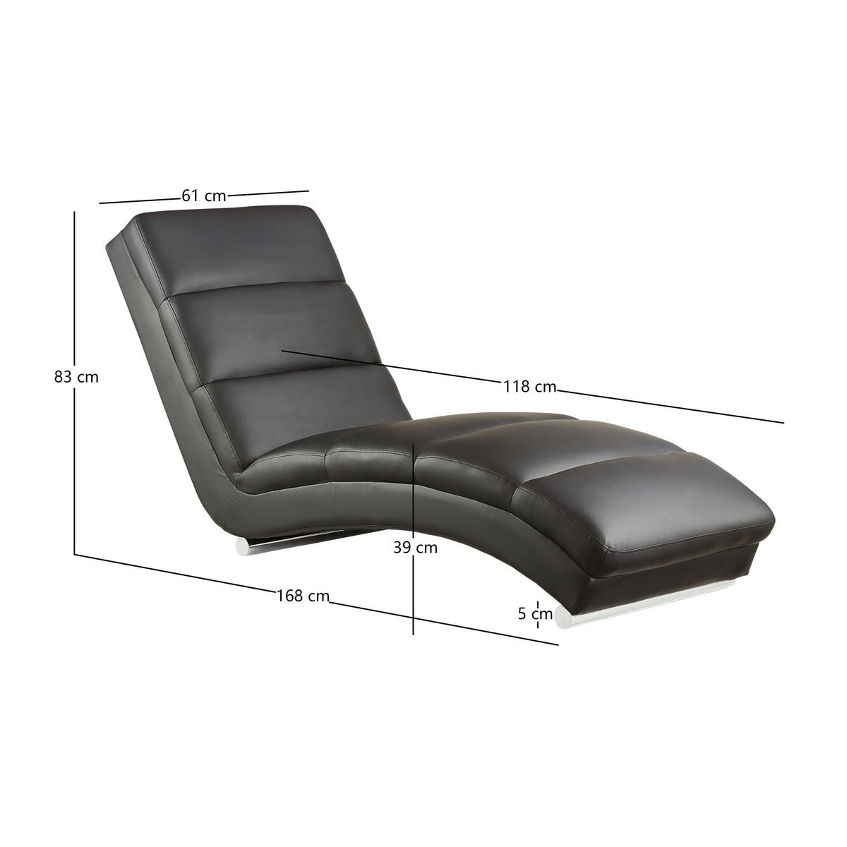 RELAXLIEGE in Lederlook Schwarz  - Silberfarben/Schwarz, MODERN, Textil/Metall (60/81/171cm) - Livetastic