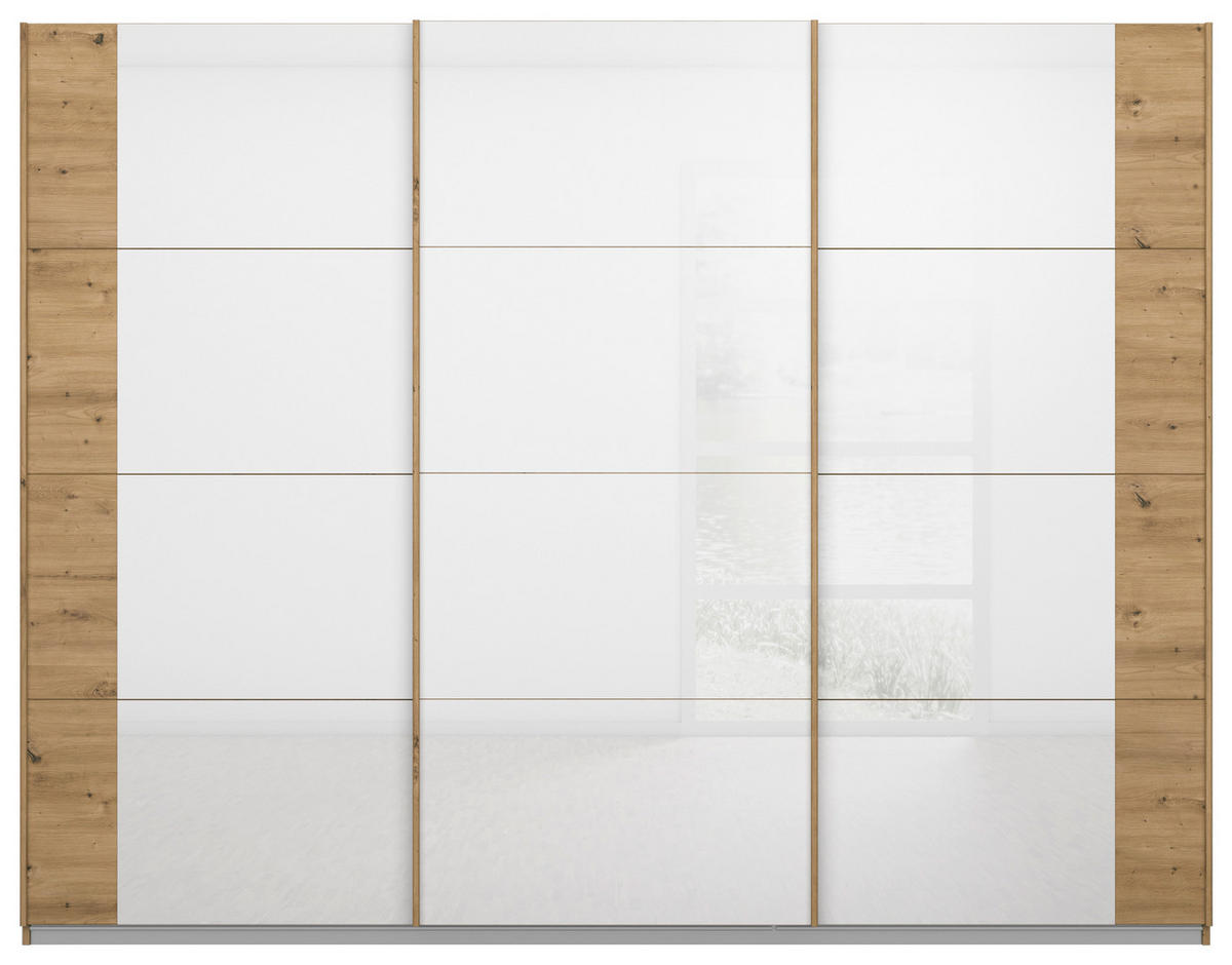 SCHWEBETÜRENSCHRANK  in Weiß, Eiche Artisan  - Eiche Artisan/Weiß, MODERN, Glas/Holzwerkstoff (271/210/62cm) - Rauch Möbel