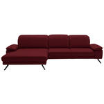 ECKSOFA in Echtleder Dunkelrot  - Schwarz/Dunkelrot, Design, Leder/Metall (193/332cm) - Dieter Knoll