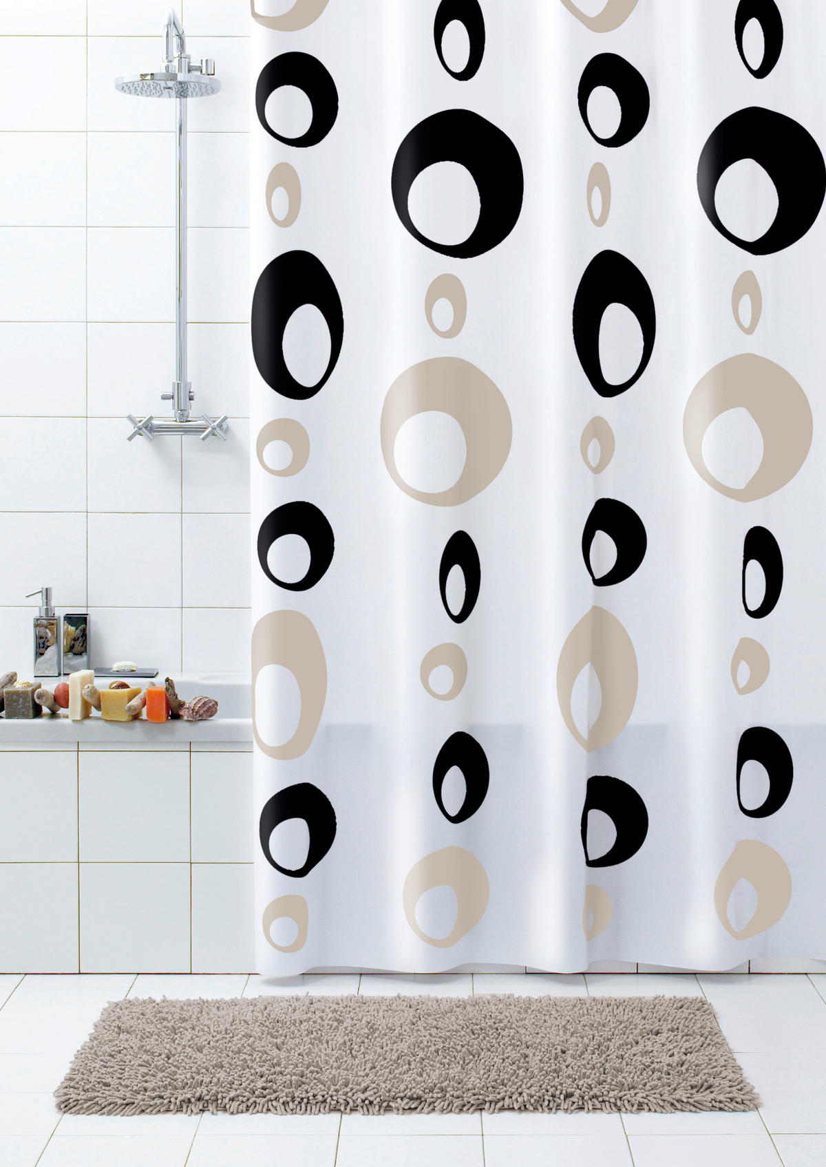 DUSCHVORHANG Bubbles 180/200 cm  - Beige/Schwarz, Basics, Kunststoff (180/200cm) - Grund