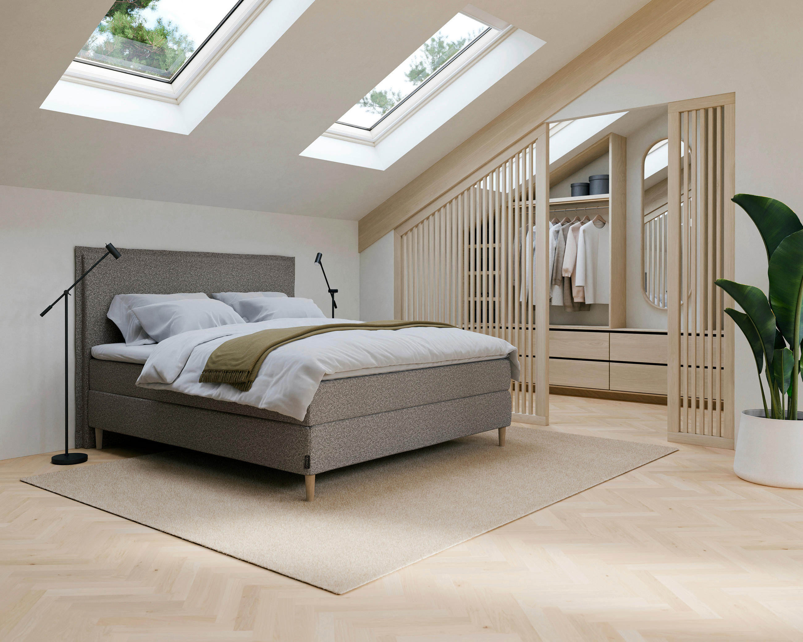 BOXSPRINGBETT 180/200 cm  in Grau, Braun  - Naturfarben/Braun, KONVENTIONELL, Holz/Textil (180/200cm) - Jensen