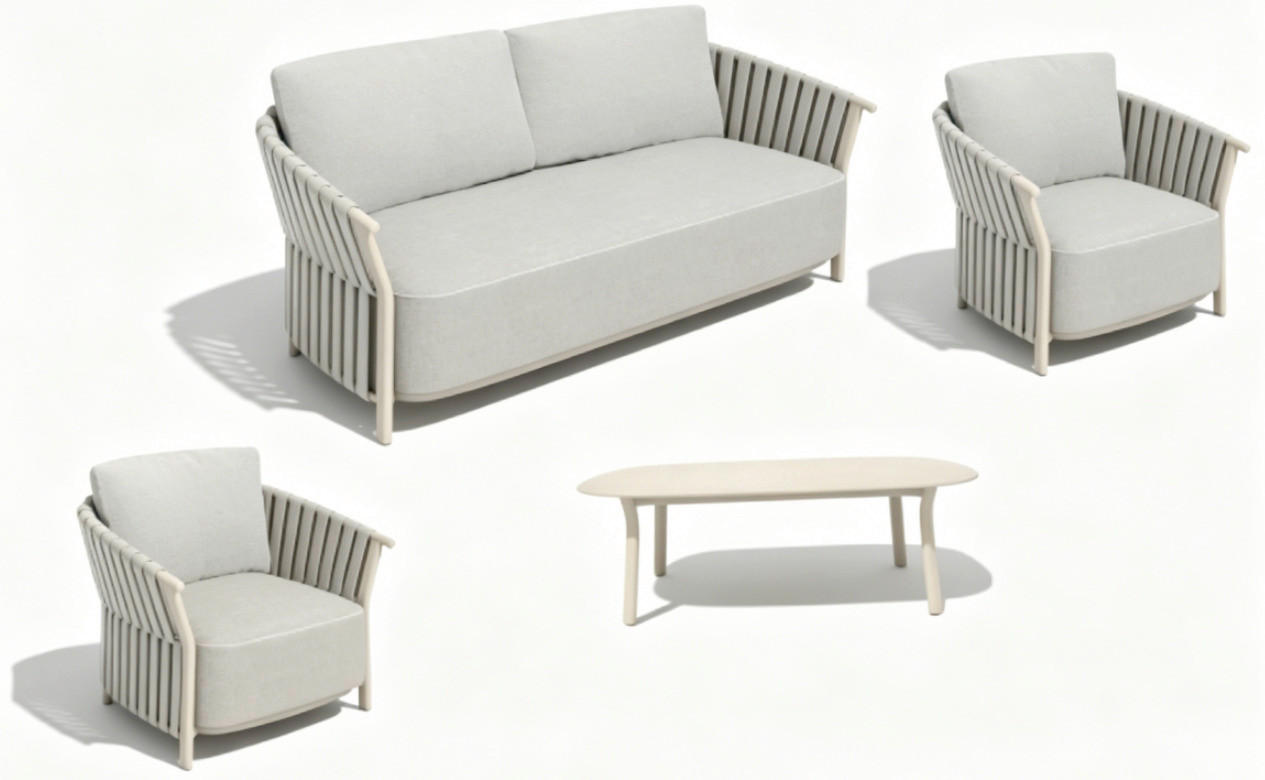 BAŠTENSKI SET 4 dela  - svetlosiva/bež, Dizajnerski, metal/tekstil - Dieter Knoll