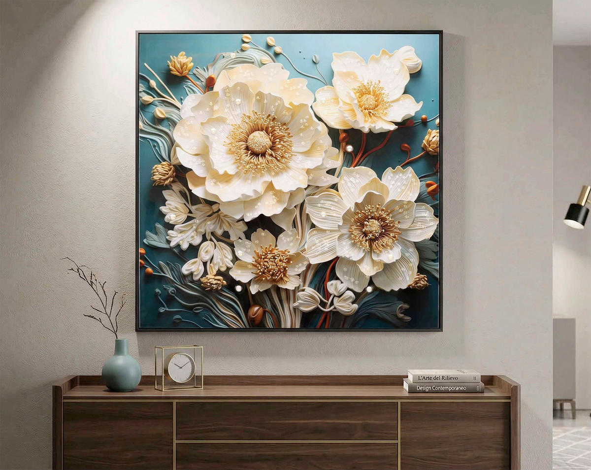 LEINWANDBILD Blumen  - Schwarz, Basics, Holz/Textil (82/82/4cm)