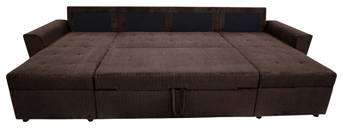 WOHNLANDSCHAFT TERMOLI Braun Cord  - Schwarz/Braun, Design, Kunststoff/Textil (155/296/155cm) - MID.YOU