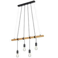 STROPNÍ ZÁVĚSNÉ SVÍTIDLO, 90/150 cm  - černá, Design, kov/dřevo (90/150cm)