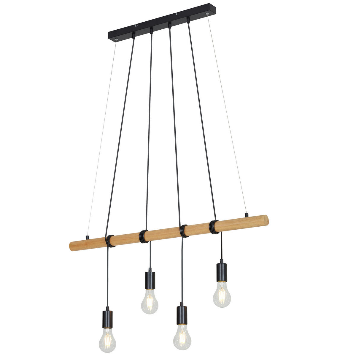 STROPNÍ ZÁVĚSNÉ SVÍTIDLO, 90/150 cm  - černá, Design, kov/dřevo (90/150cm)