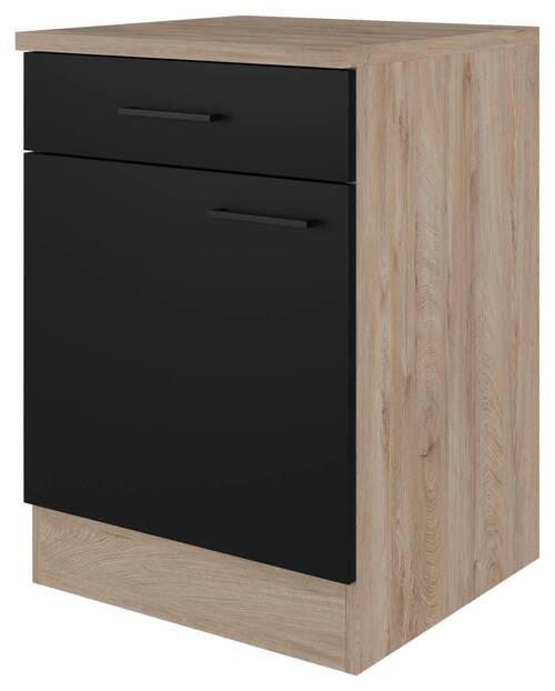 KÜCHENUNTERSCHRANK 60/85/57 cm  in Schwarz, Eichefarben  - Eichefarben/Schwarz, KONVENTIONELL, Holzwerkstoff/Metall (60/85/57cm) - FlexWell