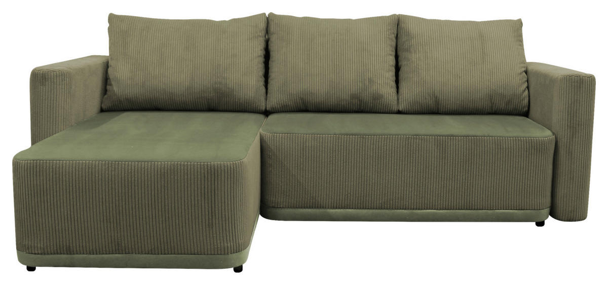 ECKSOFA STELLA Grün Plüsch Rückenkissen, Bettkasten  - Schwarz/Grün, Design, Kunststoff/Textil (166/234cm) - MID.YOU