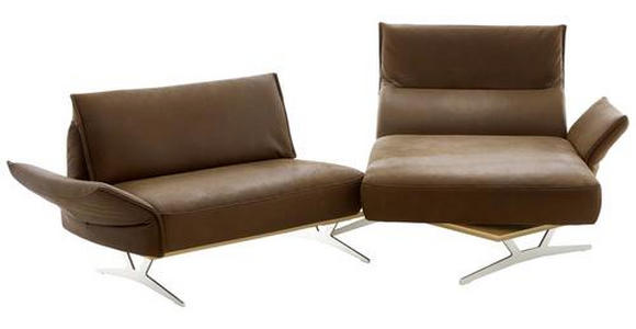 Wohnlandschaft m. Drehfunktion Braun Echtleder - Beige/Silberfarben, Natur, Leder/Holz (254/158-193cm) - Ambiente