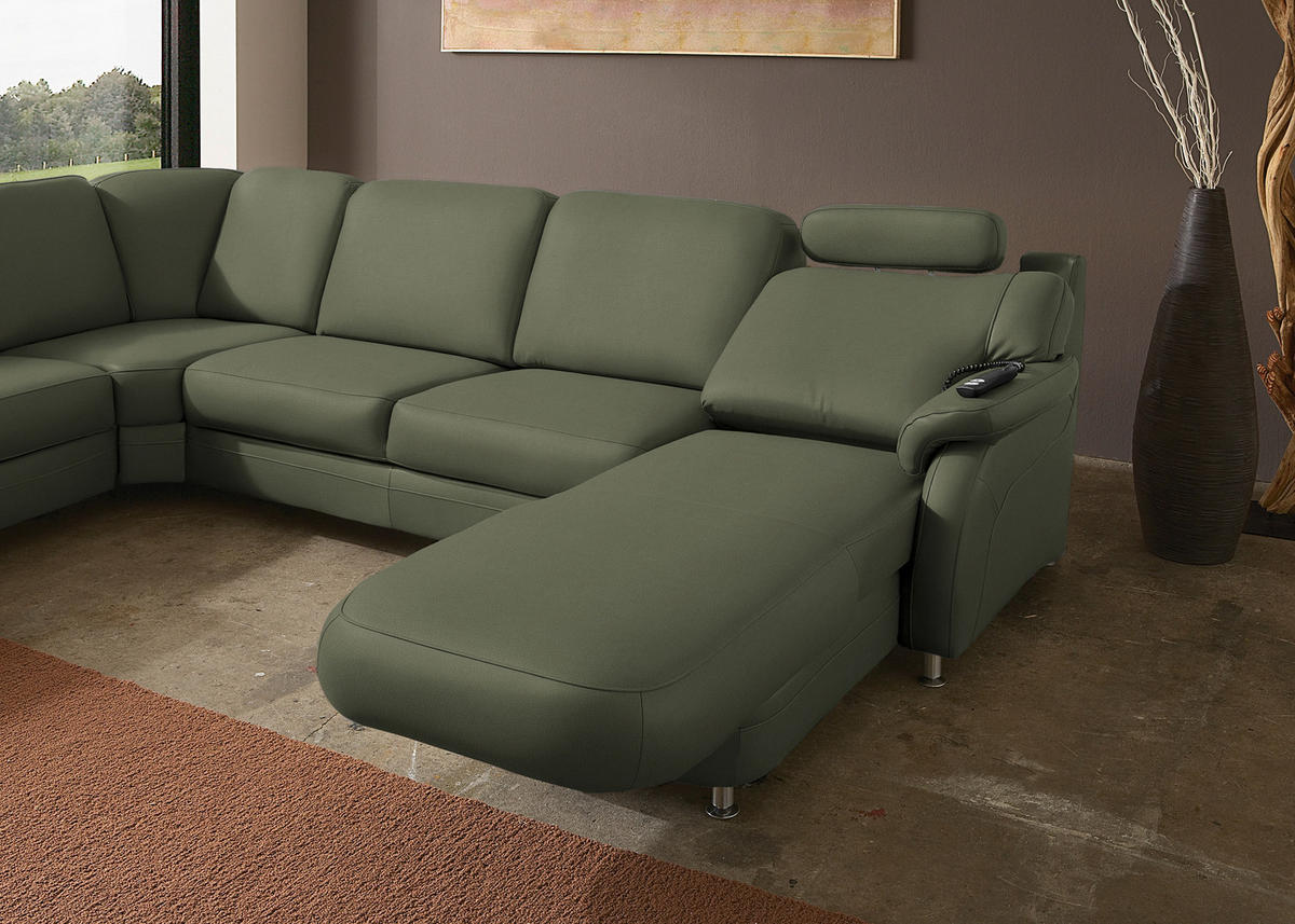 WOHNLANDSCHAFT Echtleder Olivgrün  - Alufarben/Olivgrün, Konventionell, Leder/Metall (239/329/165cm) - Beldomo Premium