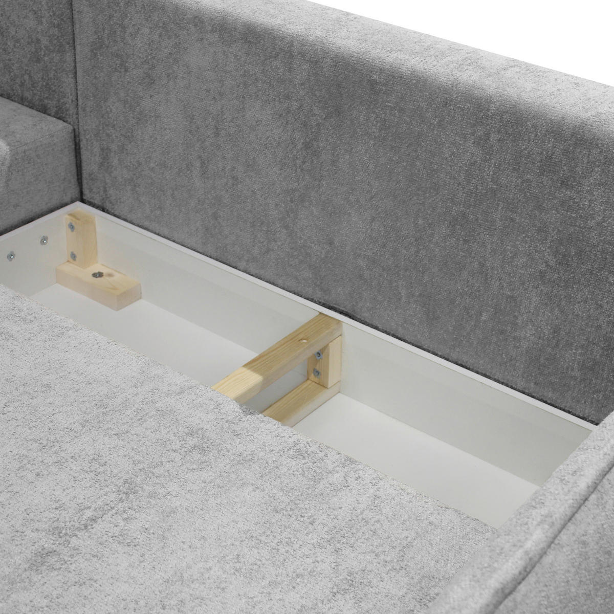 ECKSOFA MURANO Hellgrau Chenille Zierkissen, Rückenkissen, Bettkasten  - Hellgrau/Schwarz, Design, Holz/Textil (167/242cm) - MID.YOU