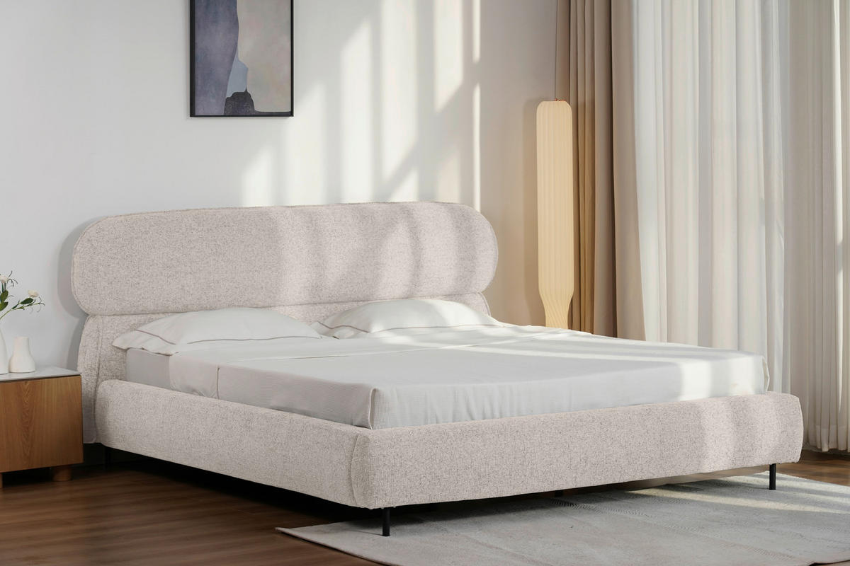 POLSTERBETT 180/200 cm, inkl. gepolstertes Kopfteil, Lattenrost,  in Beige  - Eichefarben/Beige, Design, Holz/Textil (180/200cm) - Boxxx