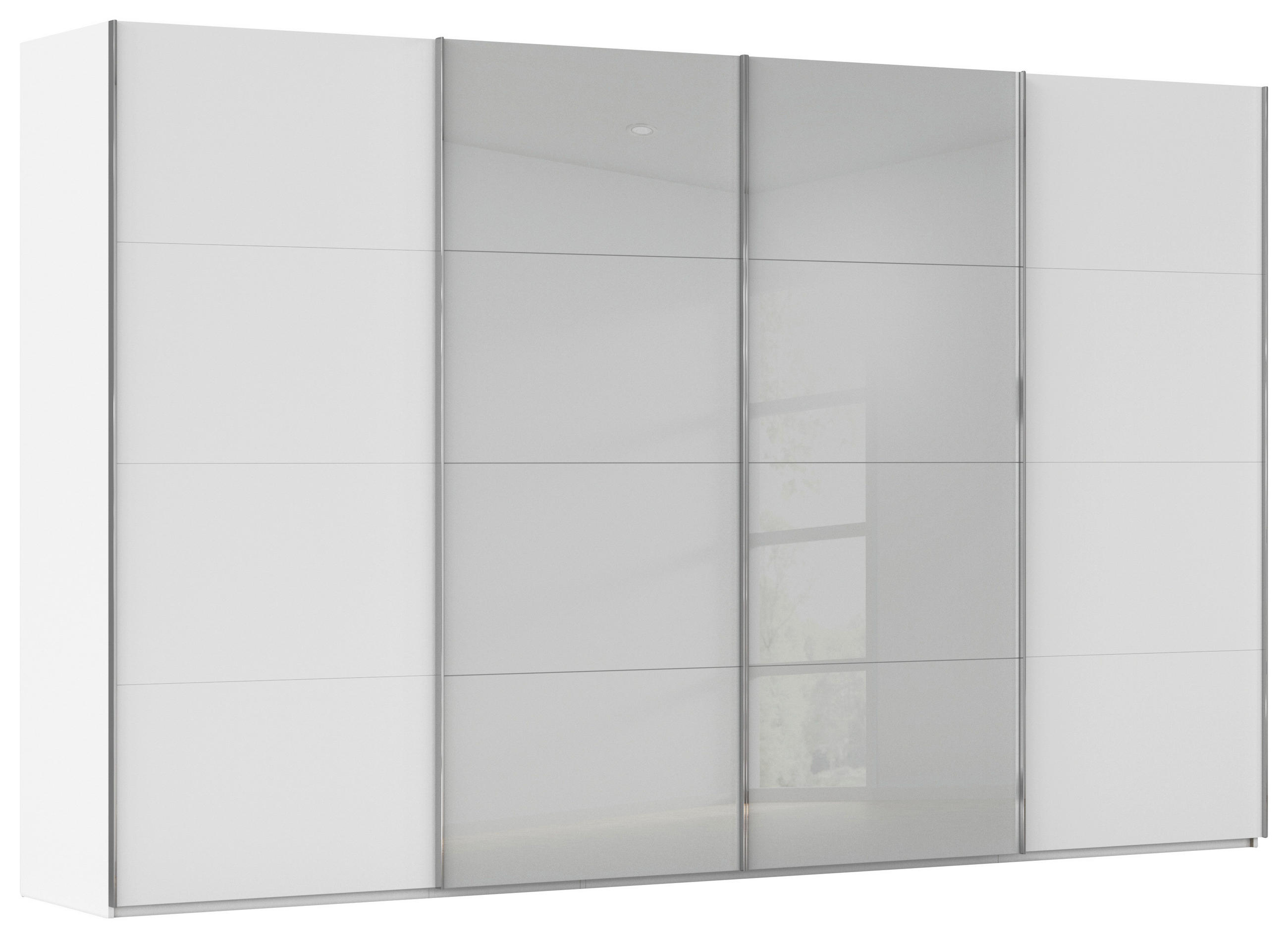 SCHWEBETÜRENSCHRANK 361/223/68 cm 4-türig Weiß, Hellgrau  - Chromfarben/Hellgrau, KONVENTIONELL, Glas/Holzwerkstoff (361/223/68cm) - Novel