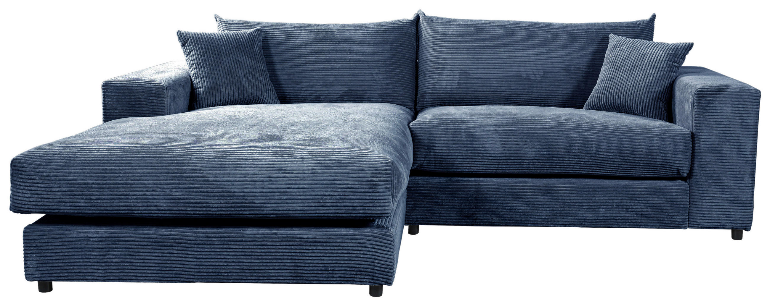 ECKSOFA FUNNY S Blau Cord, Velours  - Blau/Schwarz, Basics, Kunststoff/Textil (180/265cm) - Livetastic