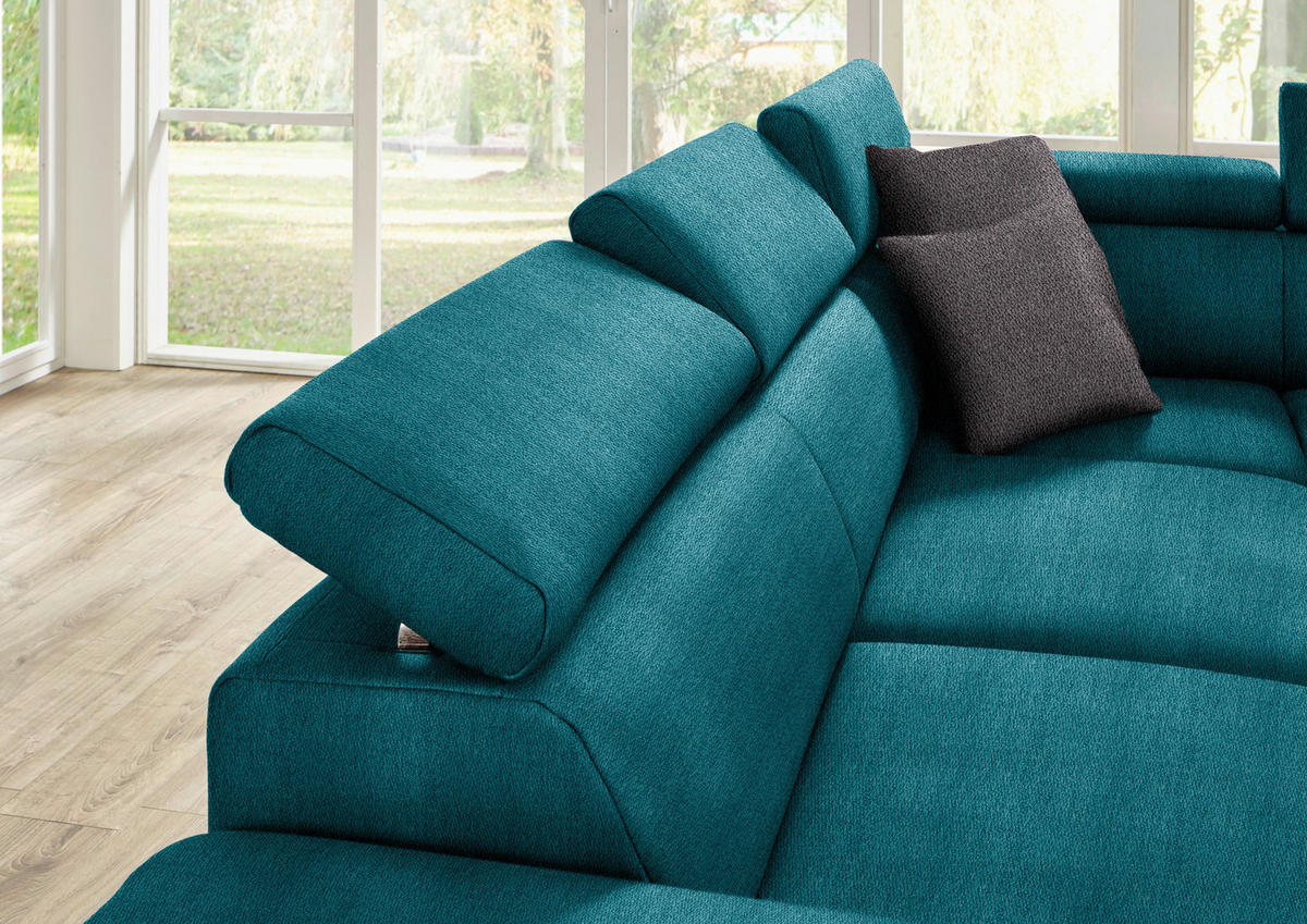 ECKSOFA in Mikrofaser Petrol  - Eichefarben/Beige, Natur, Holz/Textil (226/273cm) - Beldomo System