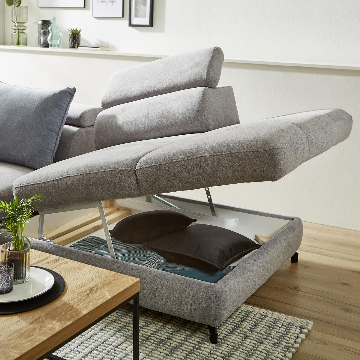 SEDEŽNA GARNITURA, tkanina siva  - črna/siva, Design, kovina/tekstil (237/277cm) - Hom`in