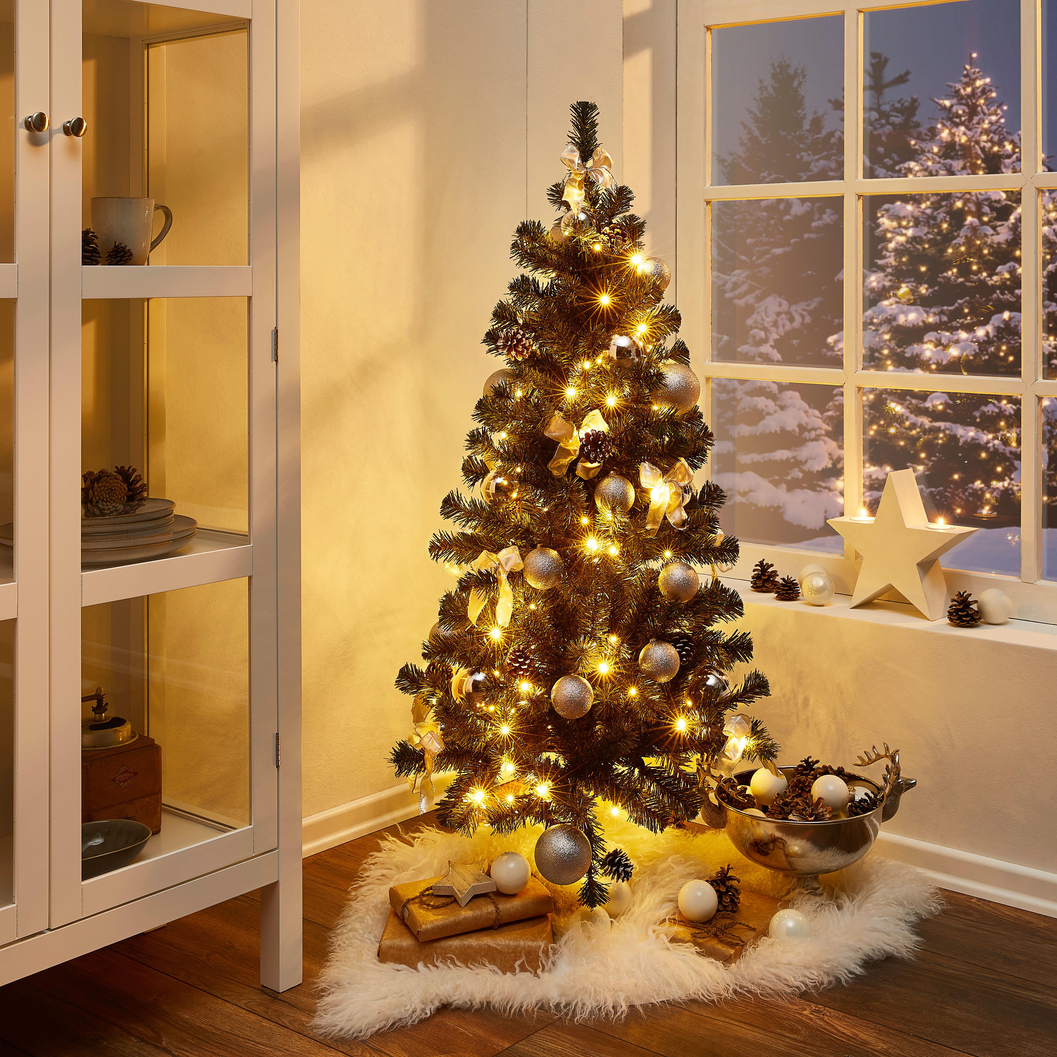 Weihnachtsbaum geschmückt 90cm    - Grün, KONVENTIONELL, Kunststoff (45/90cm) - X-Mas