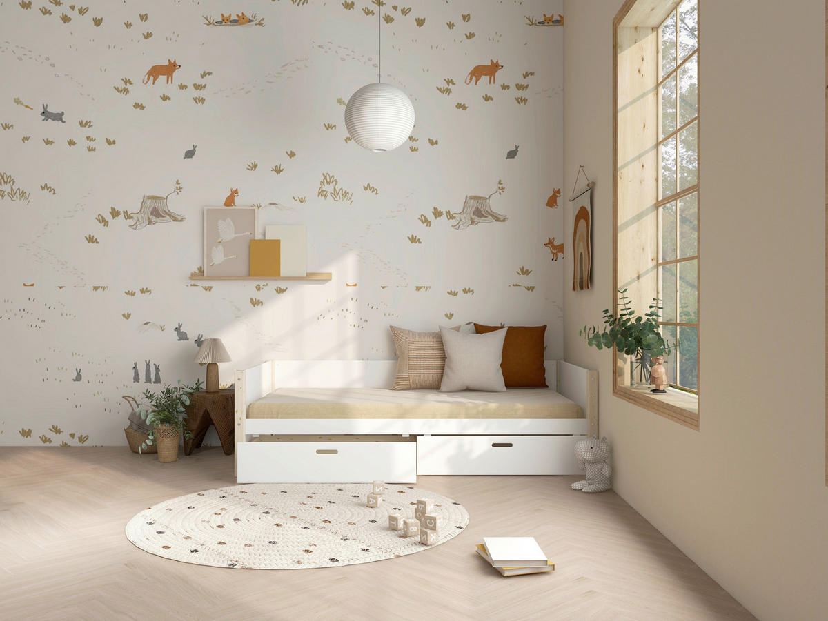 BETT in Weiß, Kieferfarben  - Weiß/Kieferfarben, MODERN, Holz (90/200cm) - Chameo
