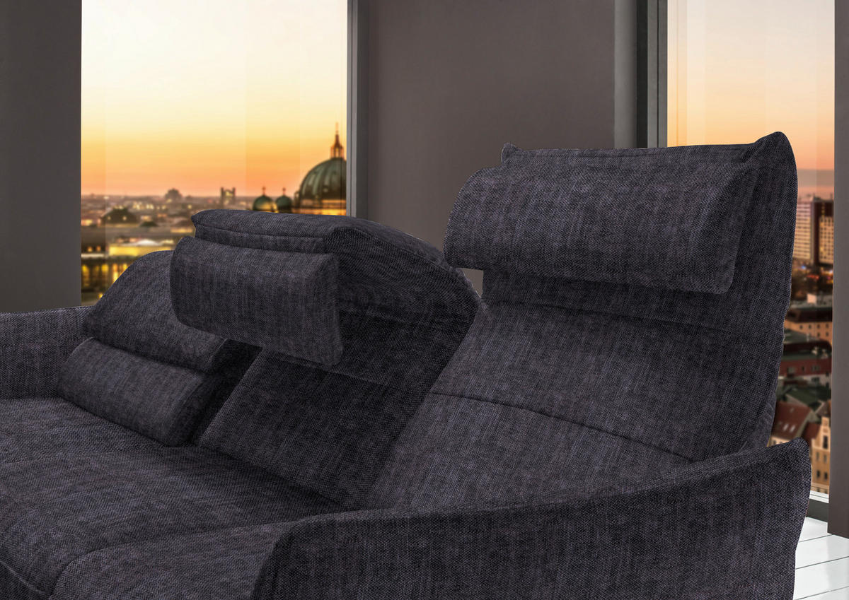 ECKSOFA in Velours Anthrazit  - Anthrazit/Schwarz, Design, Textil/Metall (153/283cm) - Valdera