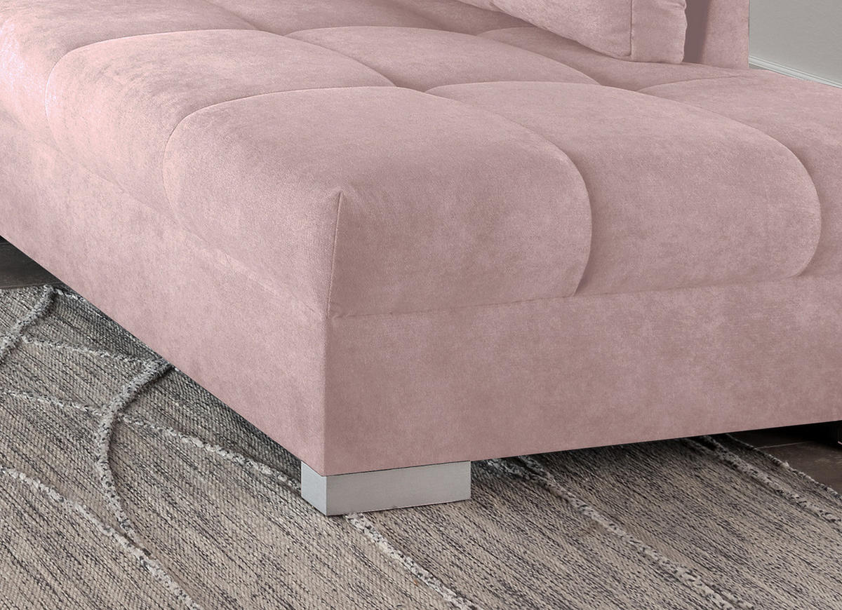 ECKSCHLAFSOFA in Rosa Textil   - Silberfarben/Rosa, Design, Holz/Textil (298/202cm) - MID.YOU