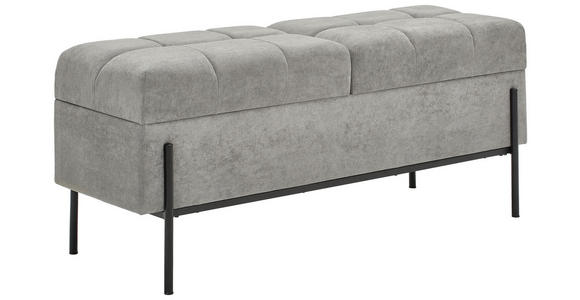 HOCKERBANK 121/47/41 cm Samt, Vliesstoff Grau, Schwarz - Schwarz/Grau, Trend, Textil/Metall (121/47/41cm) - Xora