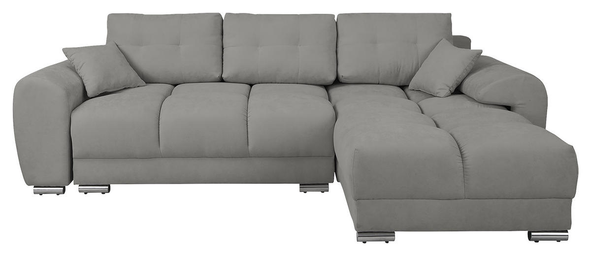 ECKSOFA in Mikrofaser Grau  - Silberfarben/Grau, Design, Textil/Metall (256/175cm) - Livetastic
