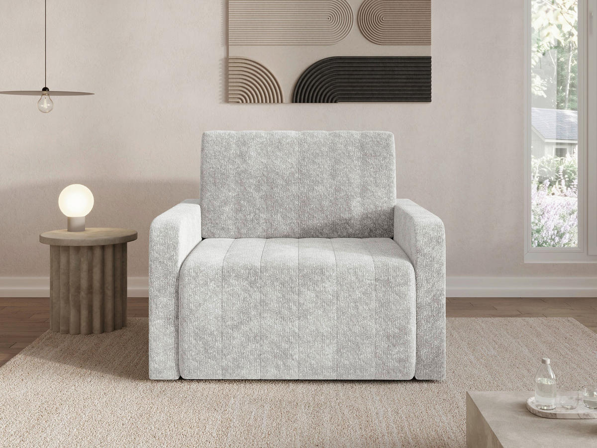 SCHLAFSESSEL Chenille Elfenbein Liegefunktion Rücken echt  inkl.  - Elfenbein/Schwarz, MODERN, Kunststoff/Textil (101/87/101cm) - Milino