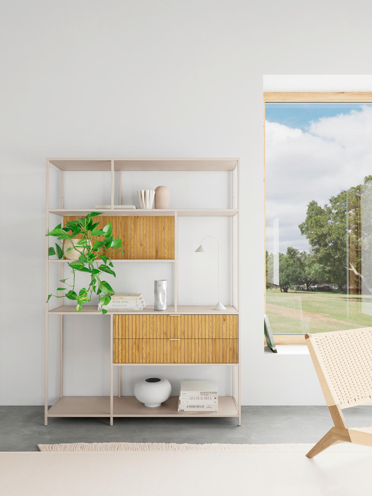 REGAL Grau, Wildeiche  - Wildeiche/Grau, Design, Holzwerkstoff/Metall (135/185/35cm) - Carryhome