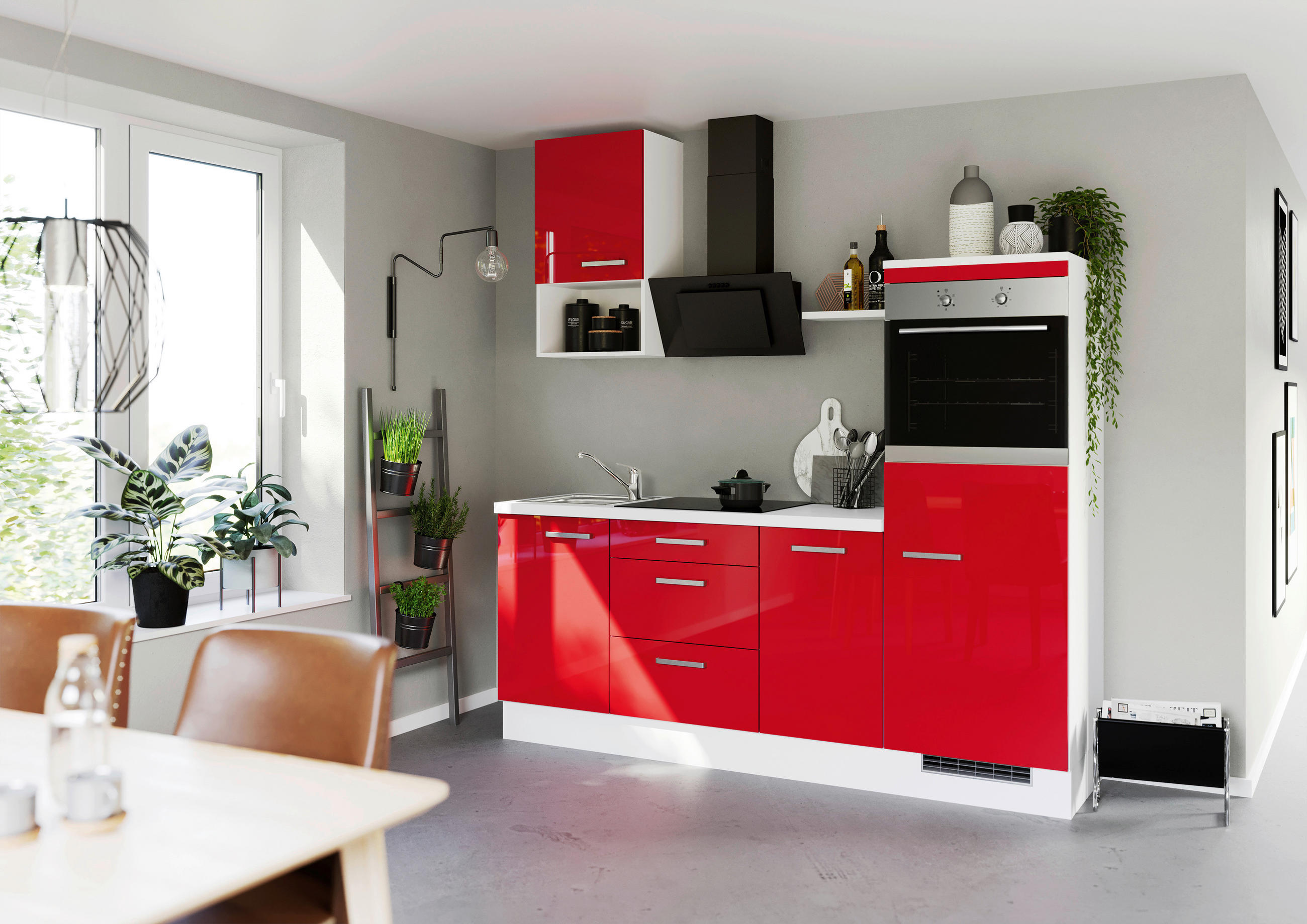 KÜCHENLEERBLOCK 215 cm   in Rot  - Edelstahlfarben/Rot, Design, Holzwerkstoff/Metall (215cm) - Impuls
