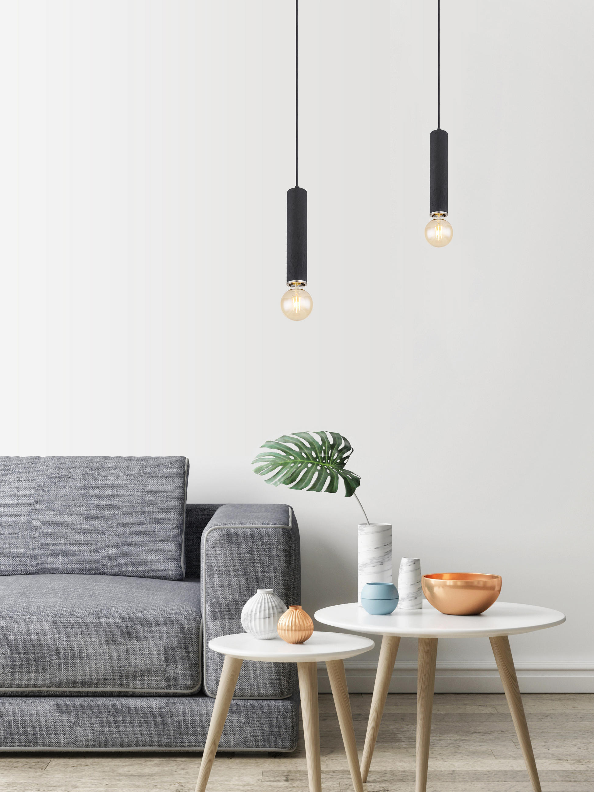 HÄNGELEUCHTE Marion 12/160 cm   - Schwarz/Nickelfarben, Basics, Holz/Metall (12/160cm) - Globo