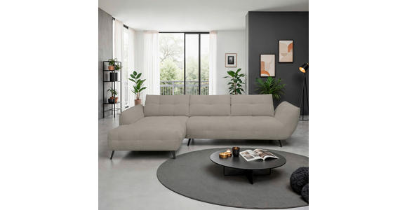 ECKSOFA Taupe Chenille Armlehnenkissen, Rücken echt, Sitztiefenverstellung  - Taupe/Schwarz, KONVENTIONELL, Textil/Metall (215/313cm) - Hom`in