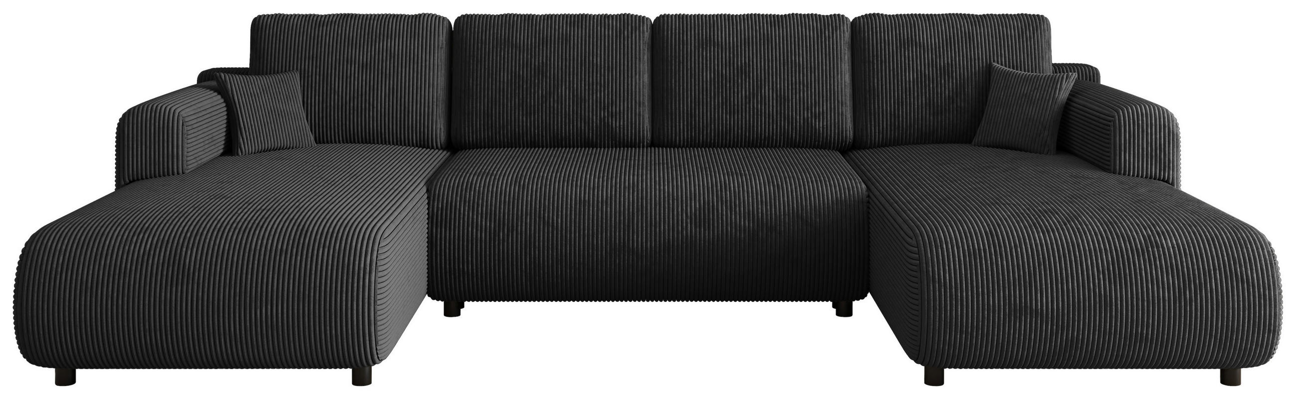 Wohnlandschaft inkl. Funktion Anthrazit Cord  - Anthrazit/Schwarz, KONVENTIONELL, Textil (200/360/200cm) - Xora