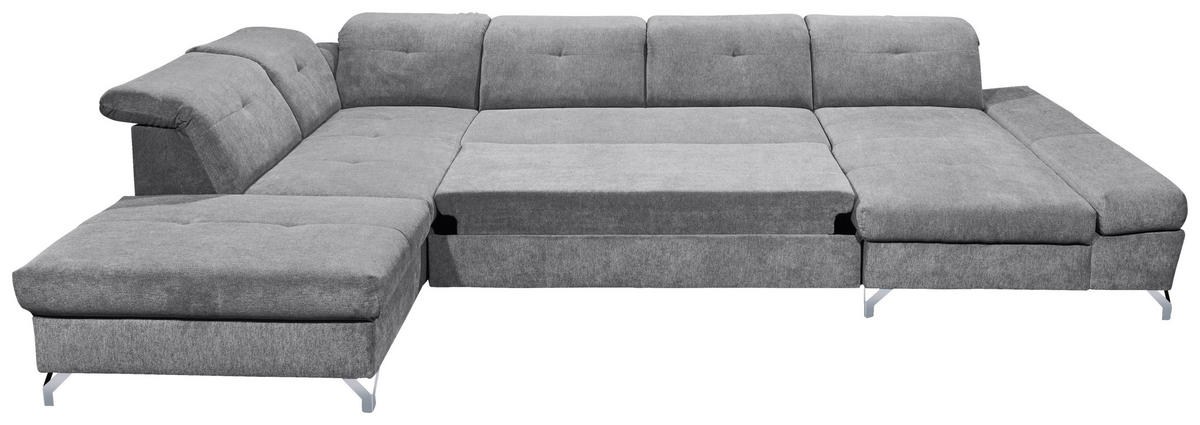 WOHNLANDSCHAFT in Mikrovelours Dunkelgrau  - Dunkelgrau/Silberfarben, Modern, Textil/Metall (245/350/168cm) - MID.YOU