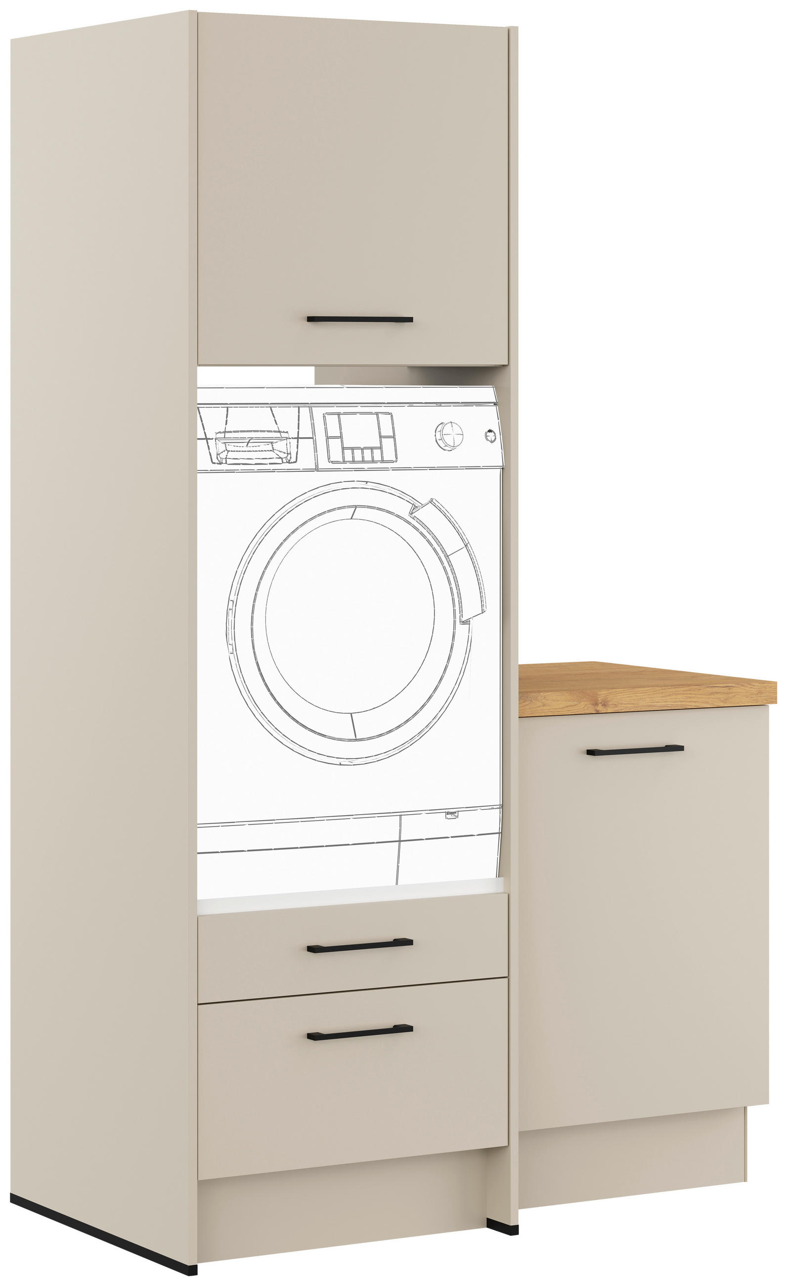 WASCHMASCHINENSCHRANK 123/206,2/58 cm  in Hellgrau  - Hellgrau/Schwarz, Basics, Holzwerkstoff/Metall (123/206,2/58cm) - Impuls