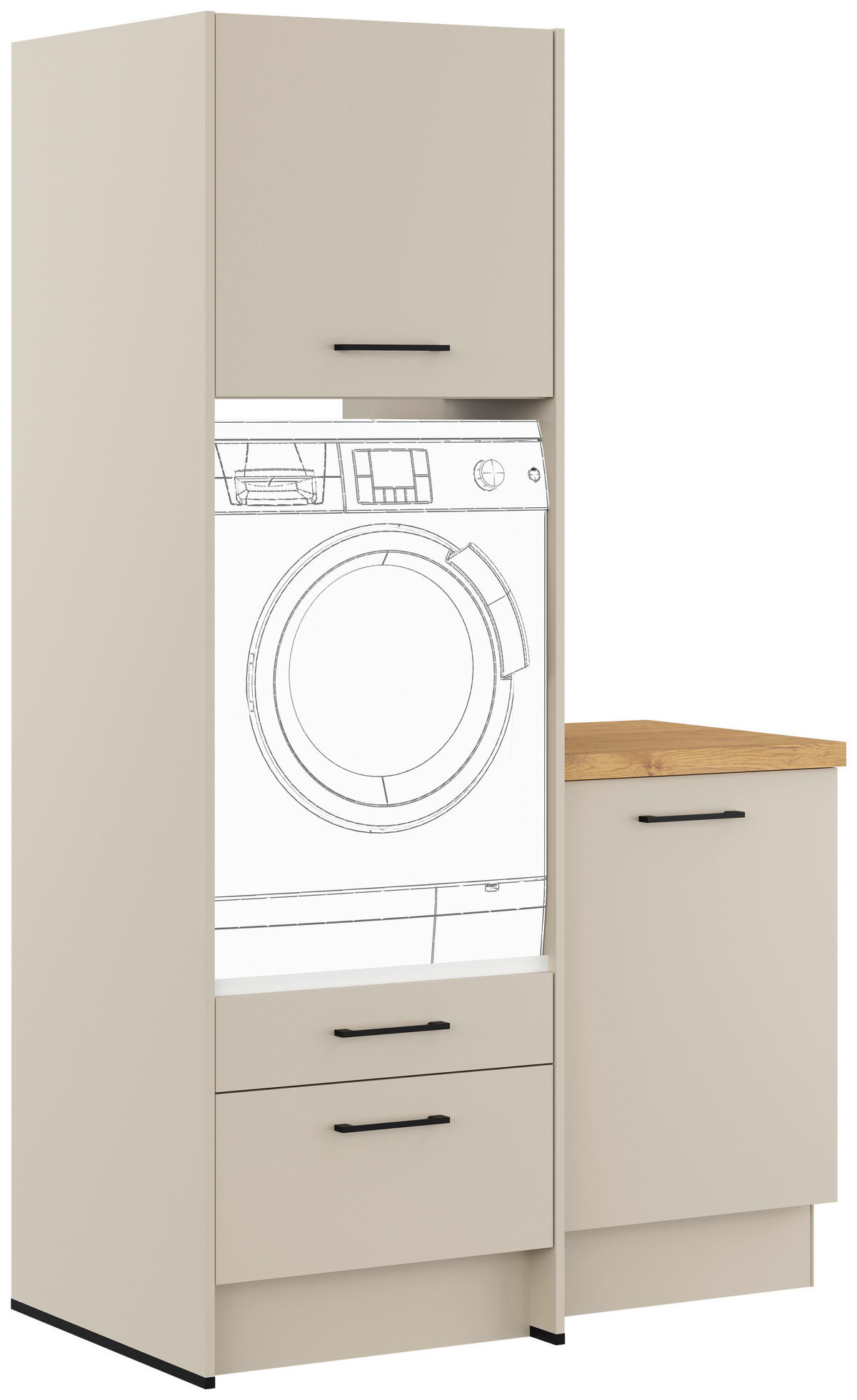 WASCHMASCHINENSCHRANK 123/206,2/58 cm Hellgrau  - Hellgrau/Schwarz, Basics, Holzwerkstoff/Metall (123/206,2/58cm) - Impuls